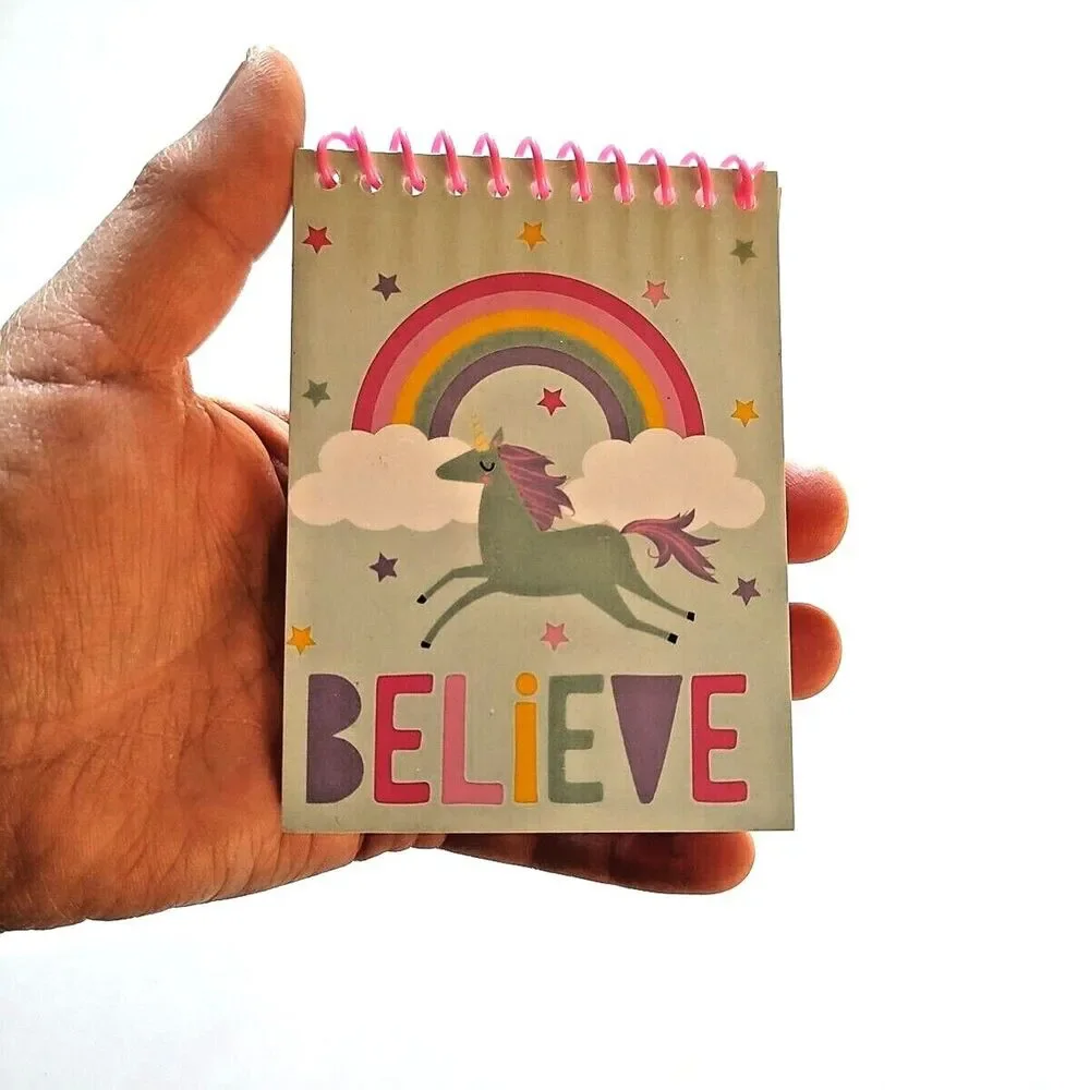 Lot of 4 Mini Spiral Paper Notebooks Party Favors Believe Unicorn Rainbow Stars